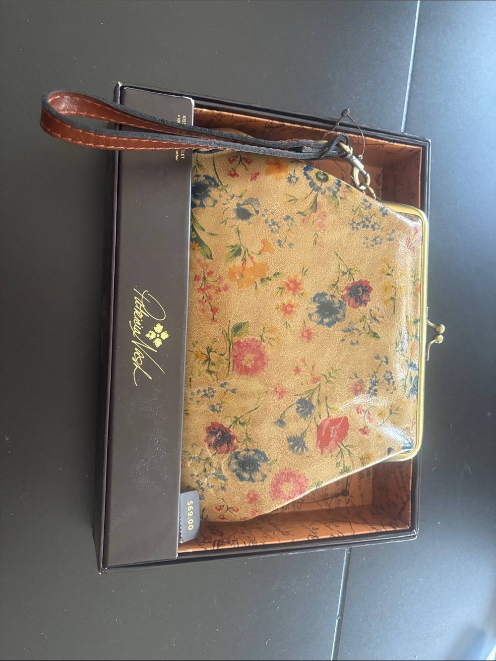 Patricia Nash Floral Leather Wristlet Clutch in Cream